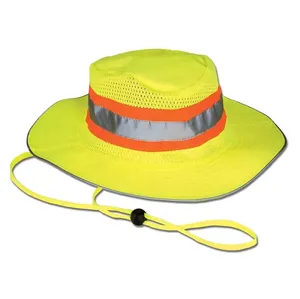 Hi Vis topi matahari kerja Logo kustom visibilitas tinggi keselamatan topi kerja reflektif neon