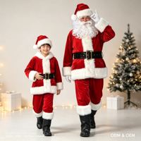 Ensemble de costume de Père Noël de luxe en velours épais, taille plus, tenue de Noël avec chapeau, barbe, ceinture et bottes pour fête de fin d'année, cosplay M/XL/3XL