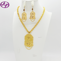 Ensemble collier et boucles d'oreilles plaqué or 24 carats style Dubaï Hongyue, grand pendentif filigrané pour femme, bijoux de mariage nuptial