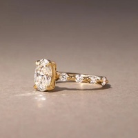 Bague de fiançailles en or massif 10K/14K/18K avec diamant de laboratoire ovale de 0,5 à 3 carats et pierres latérales rondes graduées, certifiée IGI, couleur DEF, CVD/HPHT