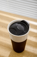 Tasses à eau de voyage réutilisables FENN, pratiques et sans poignée, avec logo personnalisé, en céramique, avec couvercle et manchon en silicone