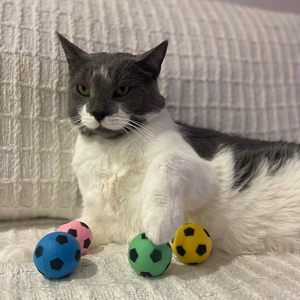 Jouets pour chats en forme de ballon de football, lot de 4, colorés, interactifs, pour lutter contre l'ennui, pour chats et chatons - Product Image 2