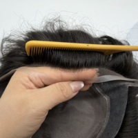P2-3-8 Mono PU & Swiss Lace Base Indian Human Hair Piece Replacement Men Toupee