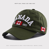 Topi Baseball 6 Panel Unisex Dewasa Kanada, Bordir 3D Pola Daun Maple dan Huruf, Bahan Katun, Pinggiran Melengkung, Dapat Disesuaikan