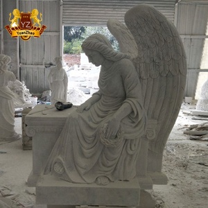 Statua Tradizionale <span class=keywords><strong>di</strong></span> <span class=keywords><strong>Angelo</strong></span> Piangente con <span class=keywords><strong>Ali</strong></span> in Marmo Bianco per Esterni, Scultura in <span class=keywords><strong>Pietra</strong></span> per Lapidi Cimiteriali - Product Image 5