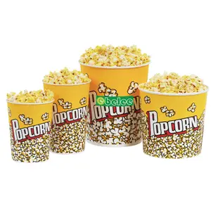 32Oz 46Oz 64 Oz 85Oz 130Oz Wegwerp Op Maat Bedrukte Popcorndoos Container Popcornbakje Met Papieren Deksel