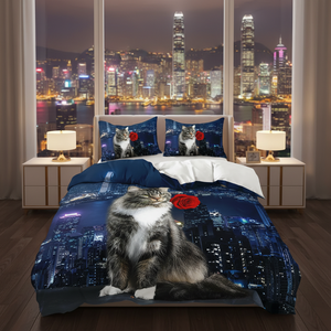 Wholesale Modern Eco-Friendly 500TC Home <strong>Bedding</strong> in Various <strong>Sizes</strong> Cute Black Cat 3D Printed Duvet Cover <strong>Sets</strong> - Product Image 1