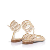 Sandales plates à lanières cheville pour femmes, ornées de strass, à lacets, mode luxe, logo personnalisé