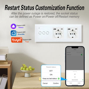 224*86 Tuya WIFI-Schalter 2 WIFI-Buchse USB C Gehärtetes Glas Schwarz/Weiß/Grau 3 Steckdosen EU-Wand schalter buchse Serie Kombination - Product Image 3