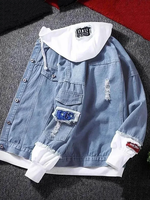 Veste en jean à capuche pour homme, style hip-hop, rétro, décontractée, coupe bomber, pour l'automne, unisexe, avec capuche