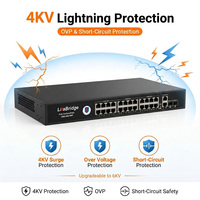 Jaringan 24 Port 10/100/1000M IEEE 802.3af/at 2 Gigabit Uplink 2 SFP 300W 4KV Perlindungan Lonjakan Arus Switch Sistem Kamera Keamanan