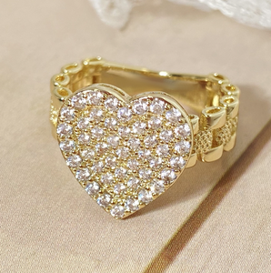 Cincin berbentuk hati modis untuk wanita, dapat diatur ukurannya, berlapis emas, bertabur zircon, model Nugget Iced Out - Product Image 2