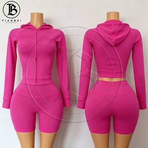 <span class=keywords><strong>Conjunto</strong></span> Deportivo para <span class=keywords><strong>Mujer</strong></span>, con Logotipo Personalizado, Top Corto con Capucha, Chaqueta de Manga Corta, Pantalones Cortos con Cordón, Ropa Deportiva, <span class=keywords><strong>Conjunto</strong></span> de Ropa Activa para <span class=keywords><strong>Mujer</strong></span> - Product Image 2