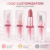 Rouge à lèvres de luxe à effet vague d'eau, tube transparent à paroi épaisse, dégradé or rose, végétalien, avec logo personnalisé, fournisseur OEM de maquillage en marque blanche