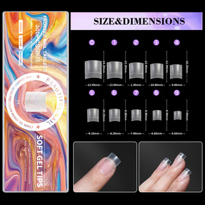 300 faux ongles ultra fins mats, 15 tailles, couvrance totale, formes cercueil, carré, amande, rond, en gel, en boîte - Product Image 5