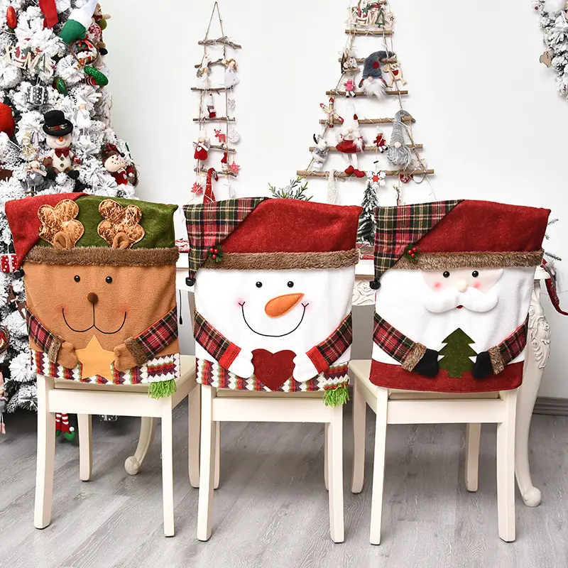 Xmas Holiday Restaurant Home Dining Table Decoration Santa Claus Snowman Elk Christmas Chair Back Covers