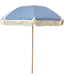 Courtyard Outdoor Garden Large Sun Canopy Umbrella Pagoda Tassel Beach Umbrella Stitching Seaside Beach Blue and White Travel