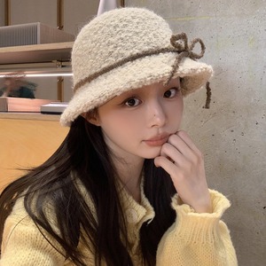 Selected Lambswool Bucket <b>Hat</b> For Women Winter <b>Warm</b> Knitted Fisherman <b>Hat</b> With Sweet Bow Japan And Korean Style Fleece Adult - Product Image 4