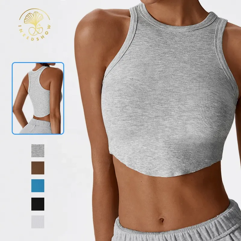 Vestuário Workout Cropped Tank Top Activewear Para As Mulheres Em Branco Fitness Knit Ribbed Atacado Plain White Crop Top Mujer Sexy