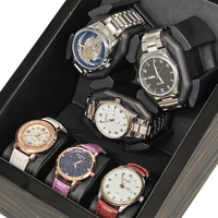 Remontoir de montres automatique de luxe pour 6 montres avec 5 modes de rotation, moteur silencieux, lumière LED bleue, finition piano en bois d'ébène
