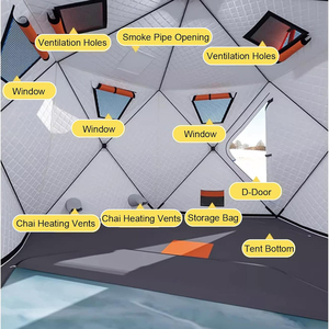 Tente Pop-Up 3-4 Personnes Grand Espace Quatre Saisons pour Camping Extérieur, Tente en Polyester avec Poteaux en Fibre de Verre, Portable, Isolée pour l'Hiver, Facile à Monter - Product Image 5