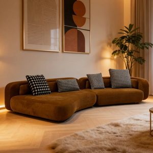 Modern L-Shape Sectional <b>Sofa</b> Set Microfiber Fabric Cushion Back Padded Arms Metal Legs Living Room Furniture - Product Image 2