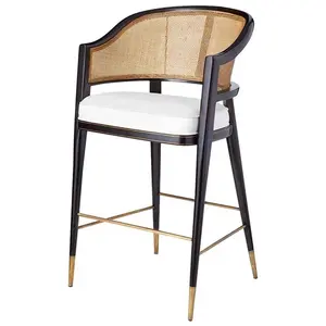 Плетеный деревянный барный стул из ротанга на основе латуни