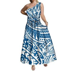 新作ハワイアンスタイルプリントカスタム女性斜め肩ノースリーブレースアップロングドレスポリネシアデザインレディースカジュアルドレス - Product Image 3