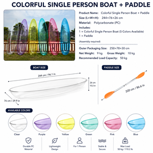 Kayak transparent coloré en cristal 2,44 m pour une personne, canoë en PC pour séance photo de <span class=keywords><strong>mariage</strong></span>, site panoramique, <span class=keywords><strong>d</strong></span>érive aquatique - Product Image 3