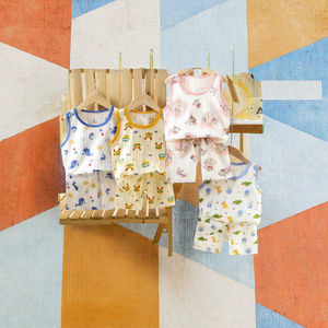 Set di Abbigliamento Casual in Cotone per Bambini con Motivi Animali e Logo, Completi per Ragazzi e Ragazze, Canottiera Sottile Senza Maniche e Pantaloncini per Neonati - Product Image 3