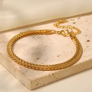 New Ins phong cách ánh sáng sang trọng cao cấp thời trang thanh lịch Bangle không thấm nước thép không gỉ mạ 18k đúng Vòng đeo tay vàng trang sức