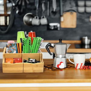 Organizador de Condimentos de Bambú de 7 Compartimentos para Barra de Café, Almacenamiento Extensible de Condimentos para Té, Decoración de <span class=keywords><strong>Bar</strong></span>, Cocina, Oficina - Product Image 5