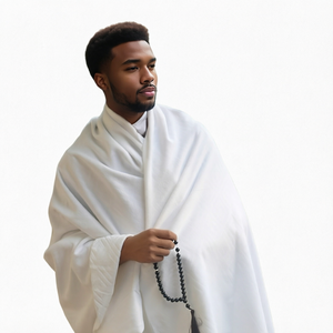 White Polyester <b>Ihram</b> Robe Hajj <b>Clothing</b> Loose Fit Long Sleeve Prayer Wear - Product Image 1