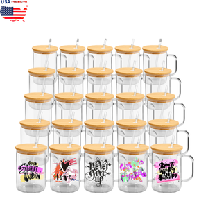 Copo Transparente RTS de 15oz, Caneca de Vidro Clara para Viagem com Alça, Tampa e Canudo para Café - Product Image 1