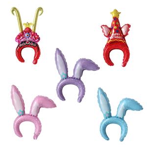 Speciale Schattige Kinderen Happy Birthday Party Hoed Folie Ballonnen Peking Opera-Vormige Konijn Hoofdband Ballon - Product Image 1