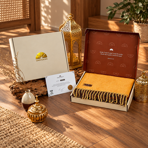 Gold Princess of Prayer Mat S Head Prayer Mat Faux Fur <b>Foam</b> Anti Grip Gold Tassel Premium 40x50cm with Box - Product Image 5