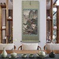Peinture sur soie traditionnelle chinoise peinte à la main, paysage et figures, art mural oriental, reproduction haute résolution, traditionnelle