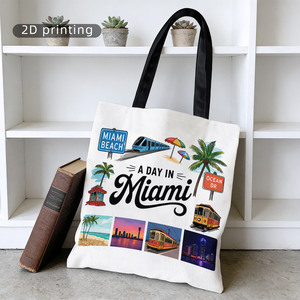 Bolso <span class=keywords><strong>de</strong></span> mano <span class=keywords><strong>de</strong></span> lona con estampado 2D A DAY IN <span class=keywords><strong>MIAMI</strong></span> para mujer, bolso <span class=keywords><strong>de</strong></span> hombro reutilizable <span class=keywords><strong>de</strong></span> gran capacidad para viajes, <span class=keywords><strong>trabajo</strong></span>, compras diarias, regalo para mujer - Product Image 2