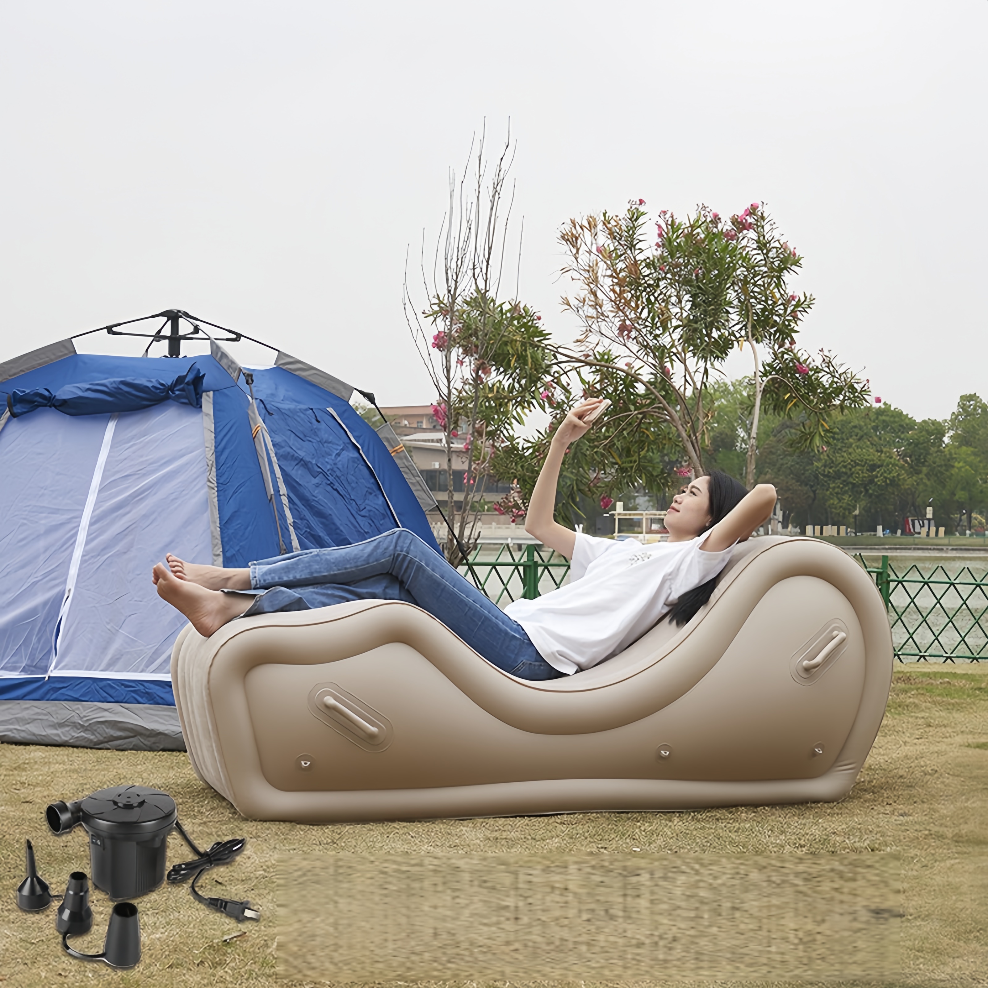 White sofa-external air pump