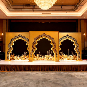 SMOOTH LED Lighted Gold Metal Iron Backdrop Arabic Style Indian <b>Wedding</b> Stage Decoration <b>Arch</b> - Product Image 1