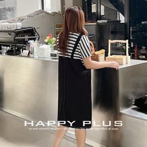 เดรสลายทางแบบแพทช์เวิร์ค รุ่น Runqi ทรงสองชิ้นปลอมแบบมีสายคล้องไหล่ ไซส์พลัส สีดำ คอกลม สำหรับผู้หญิง รุ่น N8737 - Product Image 2