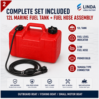 Réservoir de carburant marin LINDA 12L avec indicateur de niveau de carburant, tuyau de carburant de 3,1 m, pompe d'amorçage et connecteur pour bateau hors-bord