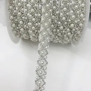 All'ingrosso materiale per perline trivelle a caldo con nastro catena fai da te accessori per vestiti gioielli fatti a mano in <span class=keywords><strong>pizzo</strong></span> di perle in rilievo di Texxtile cucito - Product Image 2