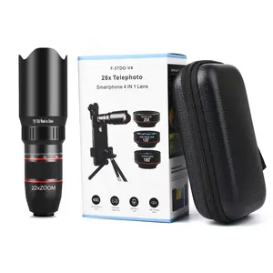 신제품 28X 줌 망원 전화 카메라 렌즈 4 1 물고기 눈 넓은 천사 매크로 렌즈 키트 안드로이드 iOS 전화