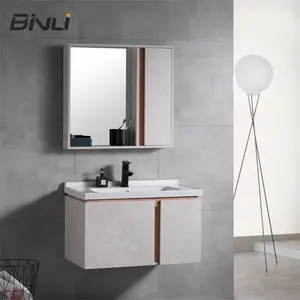 2023 yeni Modern masif ahşap aynalı banyo Vanity ahşap Panel duvar aynalı dolap