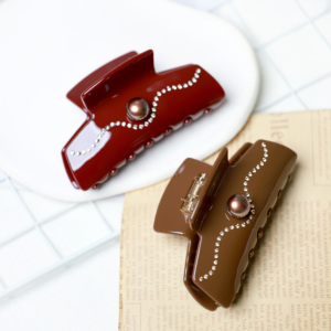 Horquilla Unisex de gama alta con perlas, diamantes de imitación coreanos, acetato, plástico, rojo, negro, disco de cabeza, horquilla - Product Image 3