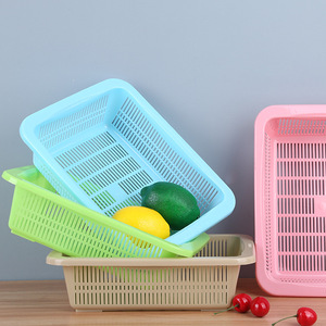 Cesta de Plástico Rectangular Apilable con Forma Cuadrada para Frutas y Verduras, Escurridor en Rosa, Caqui, Verde y Azul - Product Image 4