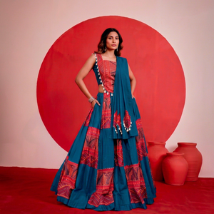 Ensemble Lehenga Choli imprimé avec des détails en feuille métallisée, tenue traditionnelle indienne pour les festivals et les mariages, pour femmes - Product Image 1