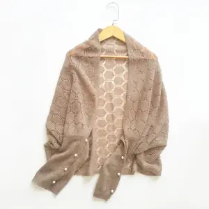 Wholesale Blank Custom Luxury Knitted Cape Sweater Crochet Soft Lightweight Warm Winter Women Pure 100% Cashmere Shawl Scarf