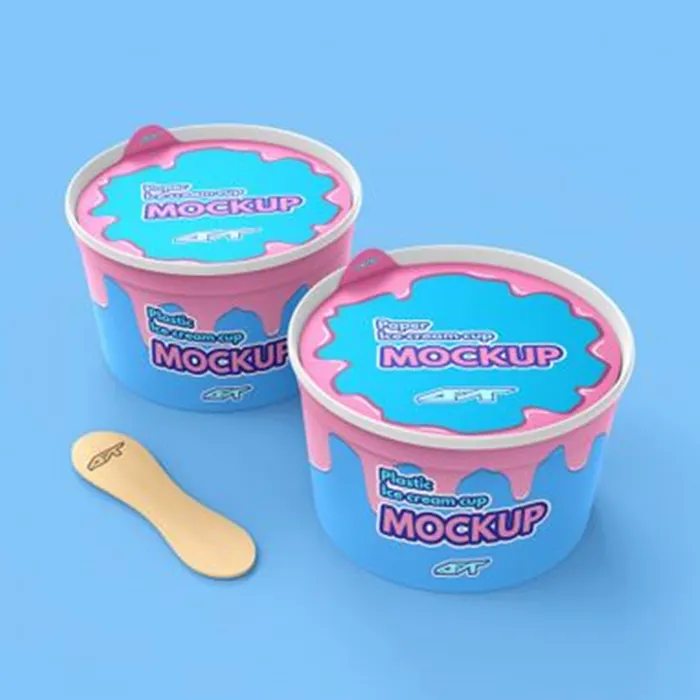 Biyobozunur özel tek kullanımlık dondurma bardaklar 2.5oz 4oz 5oz 6oz 8oz 10oz toptan kağıt dondurma bardağı kapaklı ve kaşık